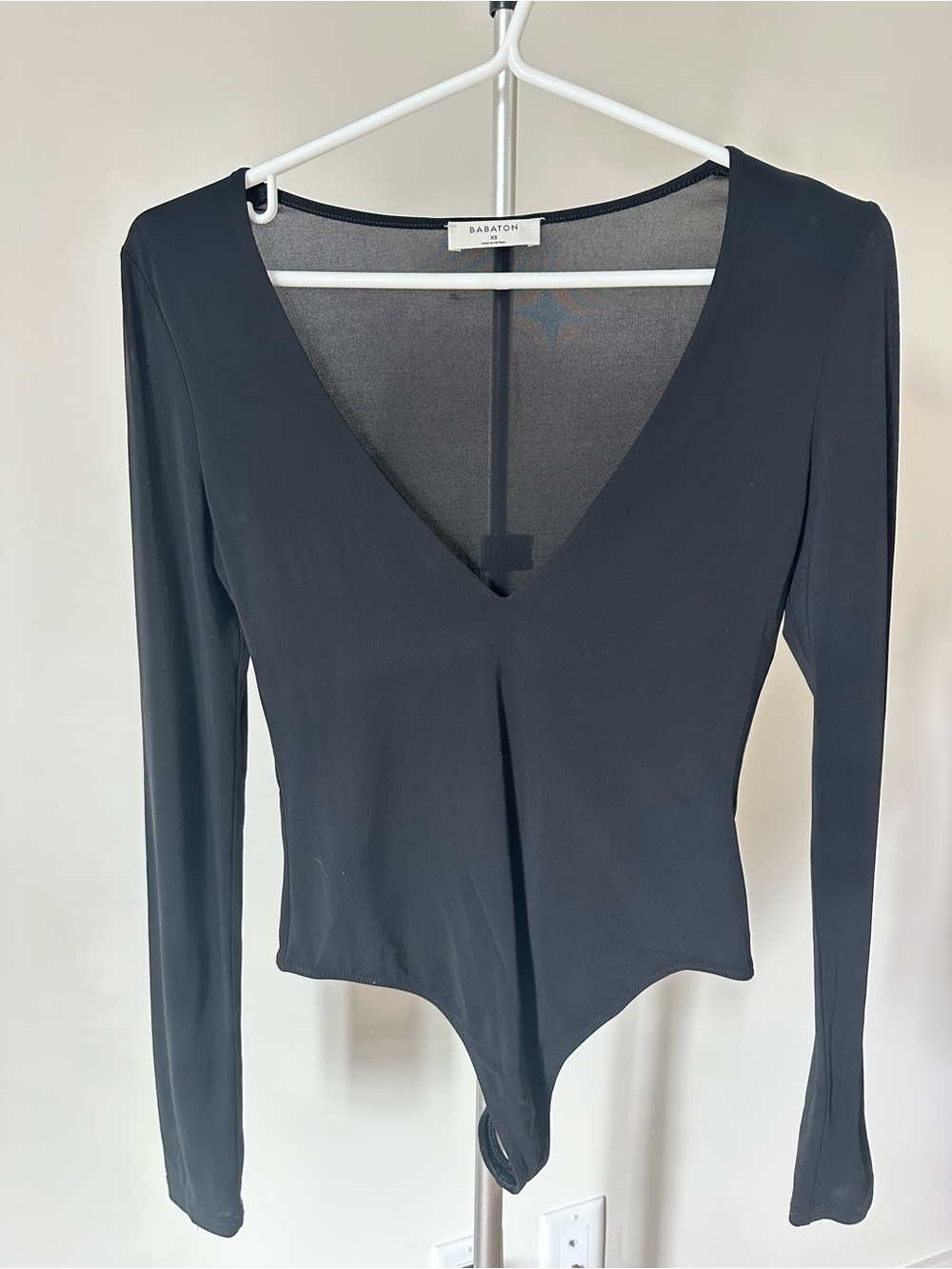 Aritzia Babaton Black Long-Sleeve V-Neck Bodysuit